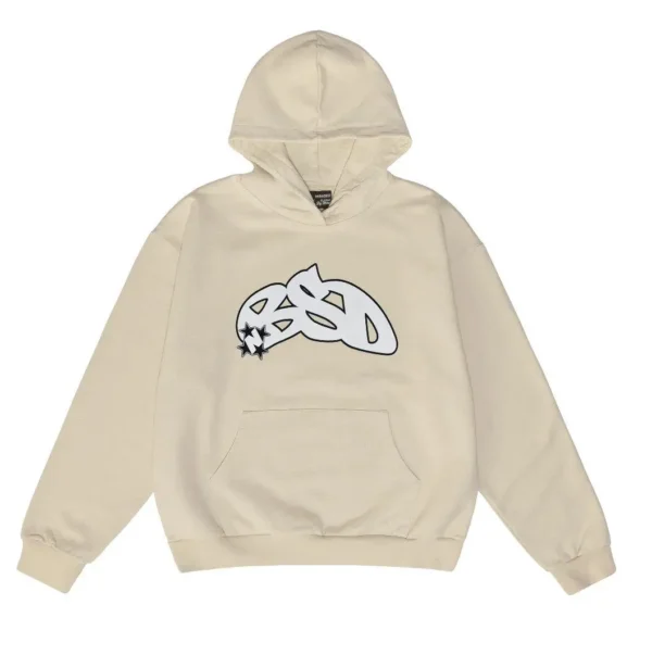 99Based Star Printed Cream Hoodie