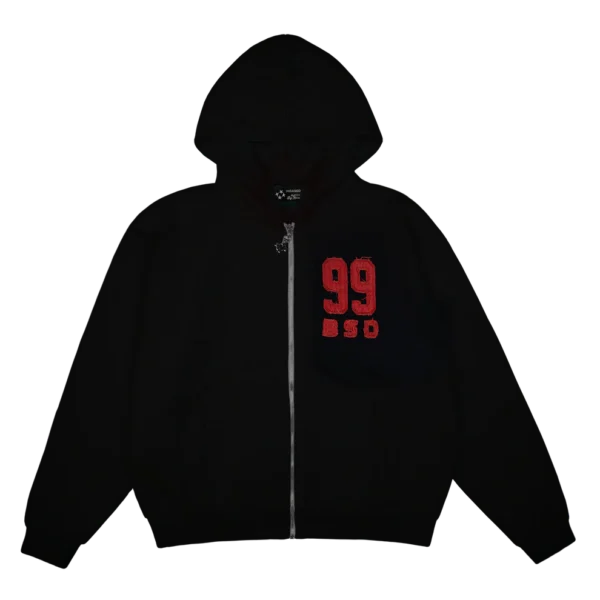 99Based Logo Printed Zip Black Hoodie